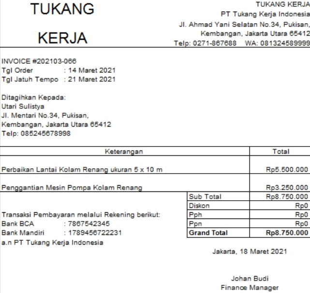 Contoh Invoice Tagihan Proyek