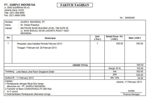 Contoh Invoice Tagihan Proyek